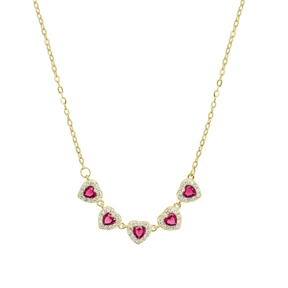 Chimiama Collana Argento Gold 5 Cuori Rossi