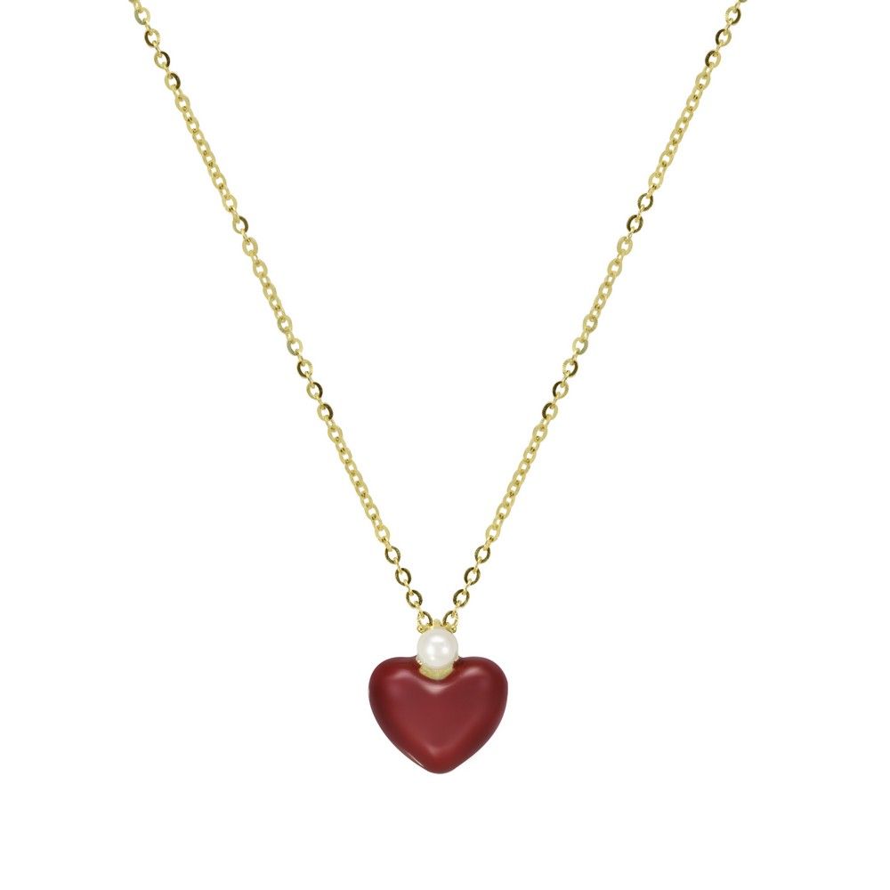 Chimiama Collana Argento Gold Cuore Rosso e Perla