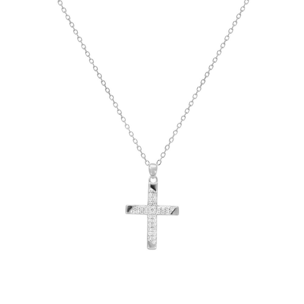 Chimiama Collana Argento Croce Zirconi Bianchi