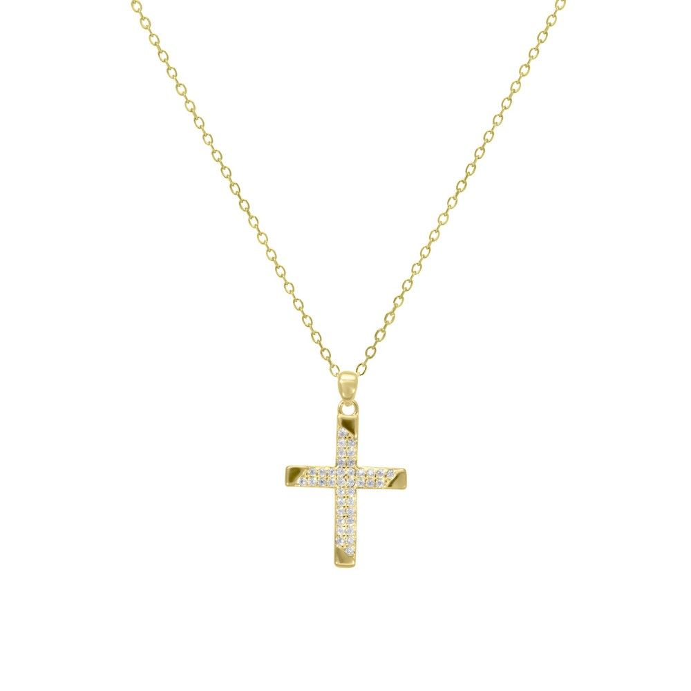Chimiama Collana Argento Gold Croce Zirconi Bianchi