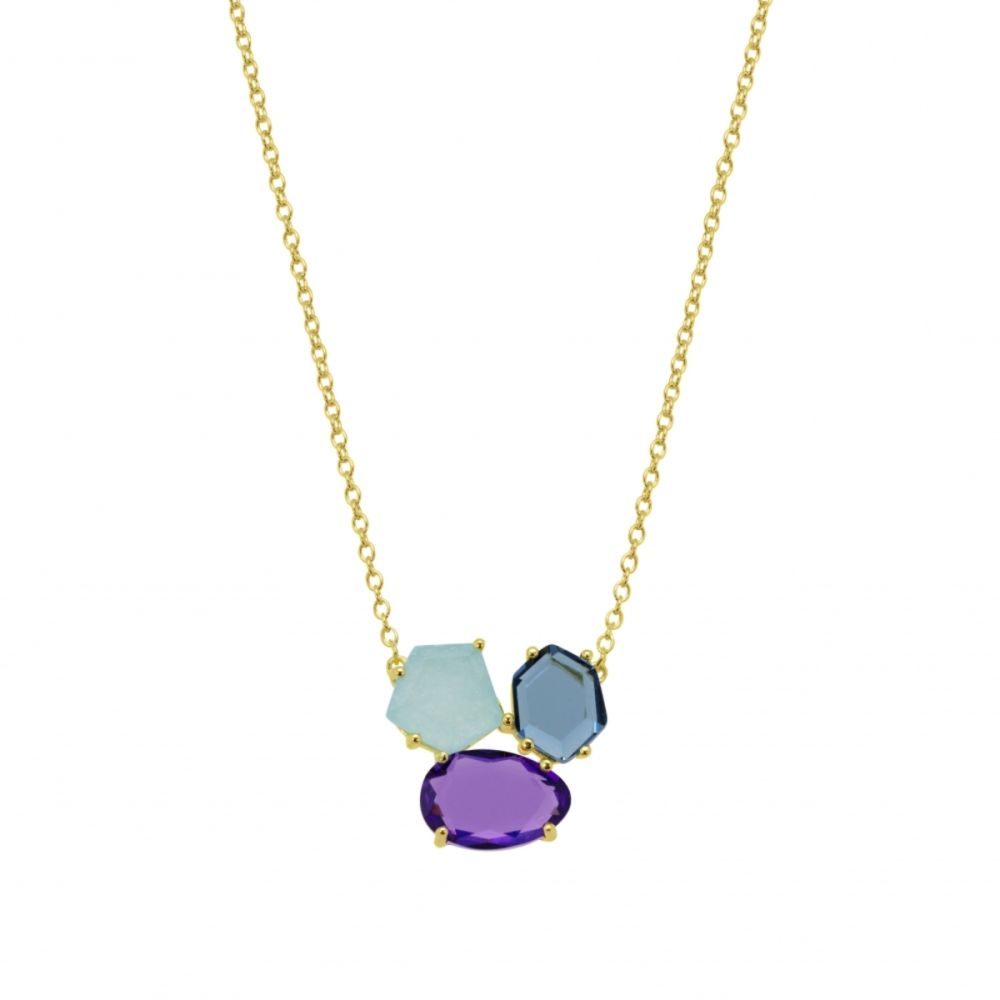 Chimiama Collana Argento Dorato Cristalli Multicolor
