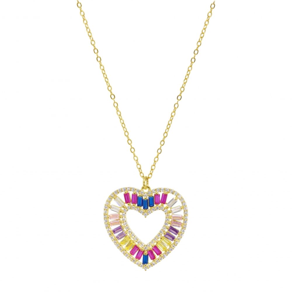 Chimiama Collana Argento Dorato Cuore Cristalli Multicolor