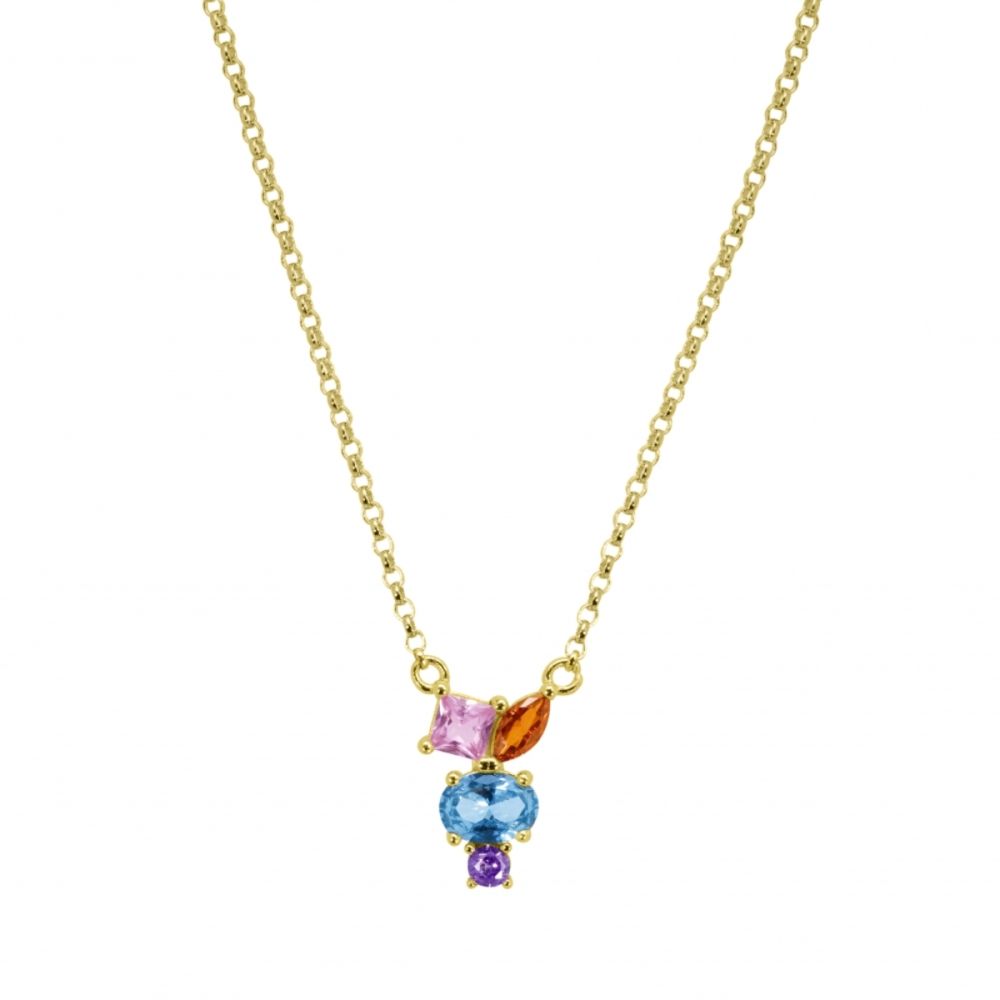 Chimiama Collana Argento Dorato Cristalli Multicolor