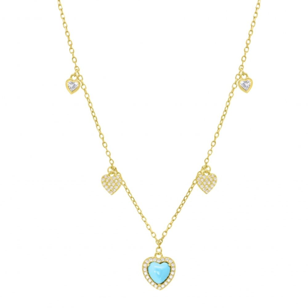 Chimiama Collana Argento Dorato Cuore Turchese