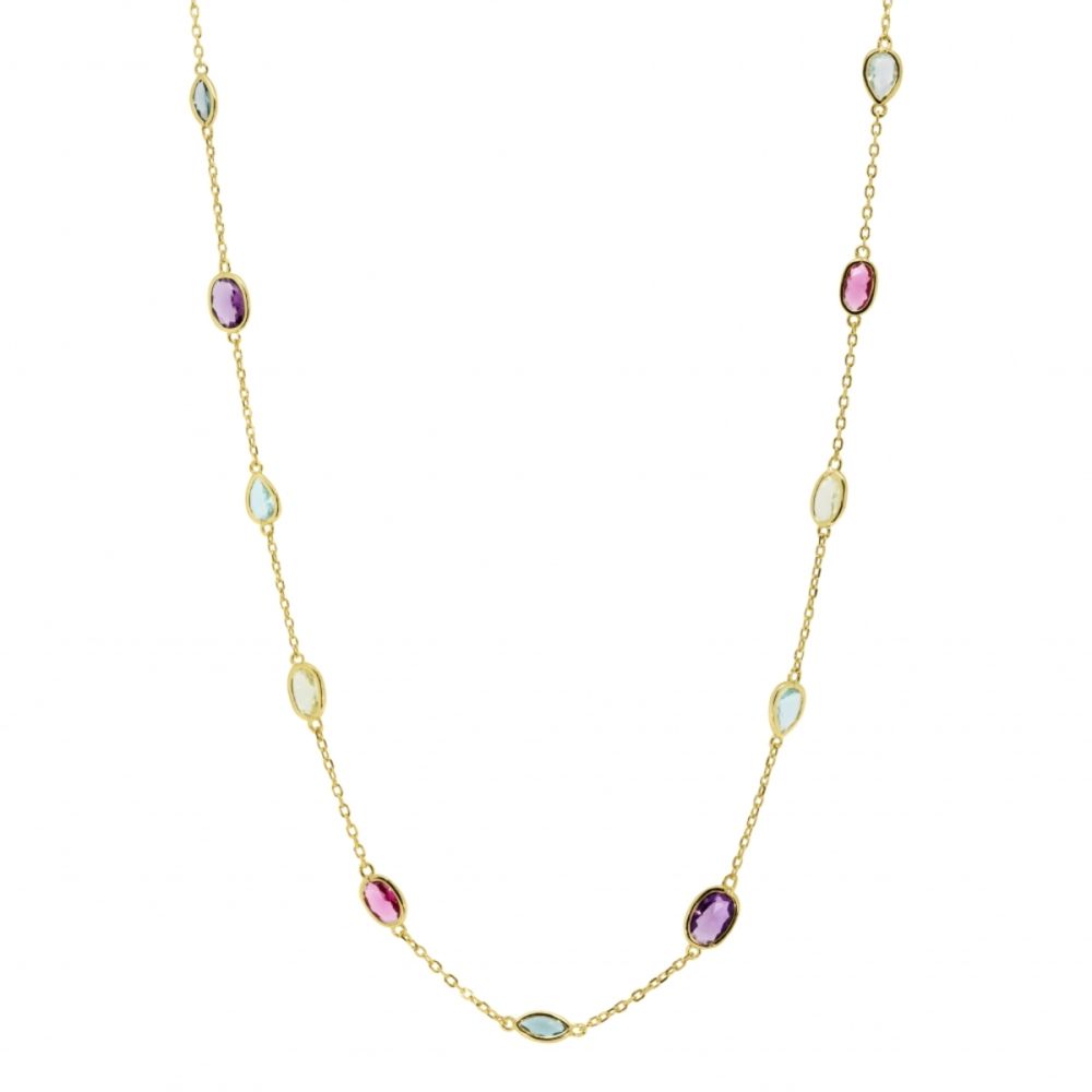 Chimiama Collana Argento Dorato Cristalli Multicolor