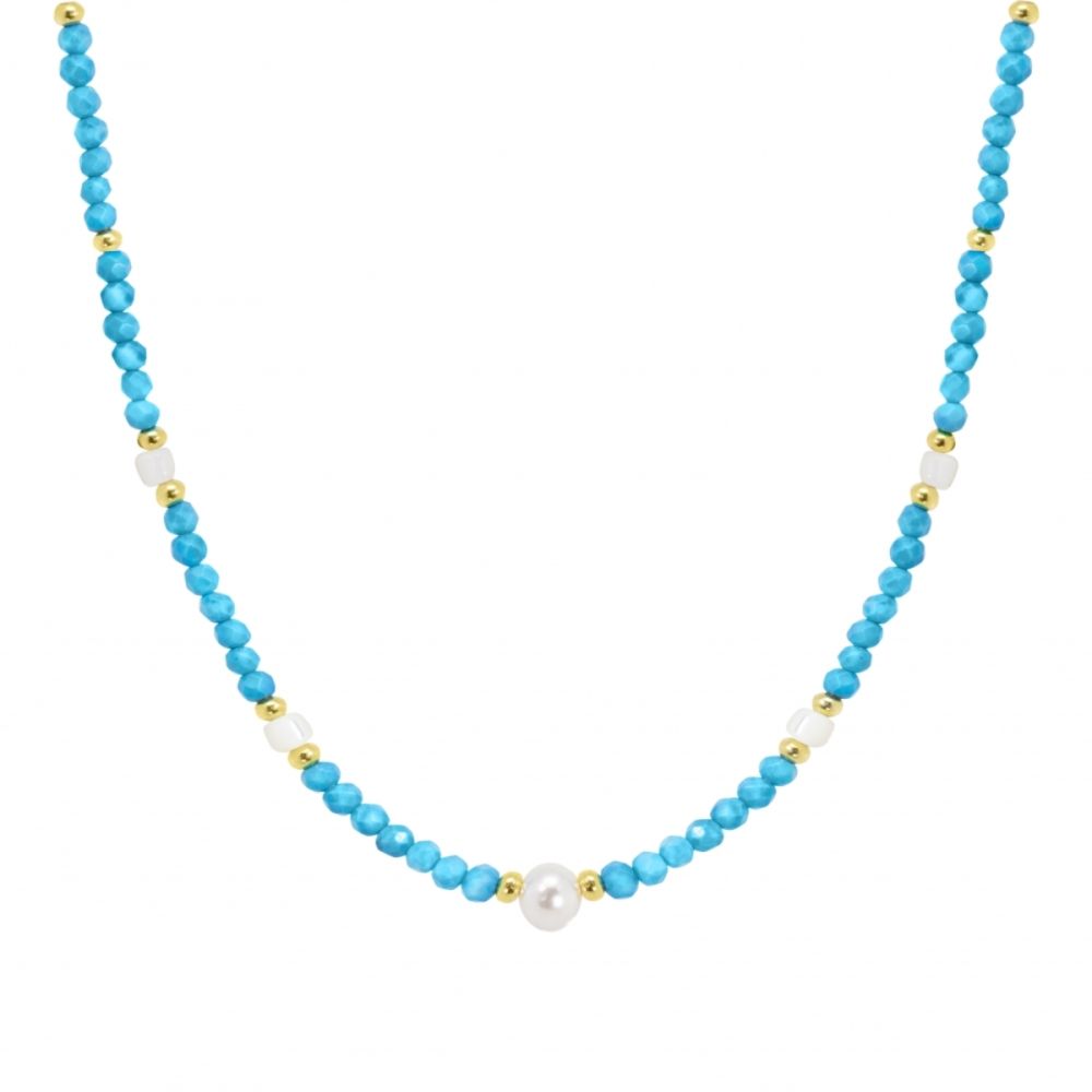 Chimiama Collana Argento Dorato Turchese e Madreperla