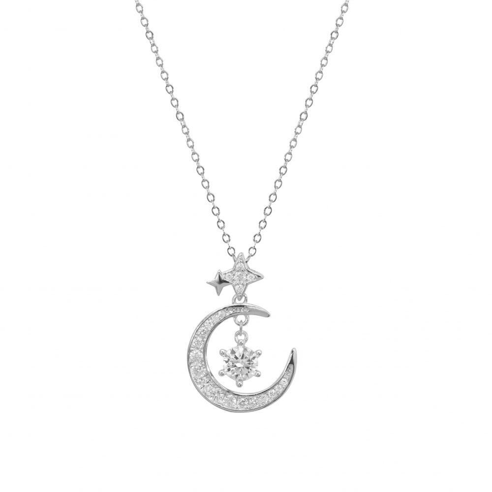 Chimiama Collana Argento Luna Stella e Cristallo