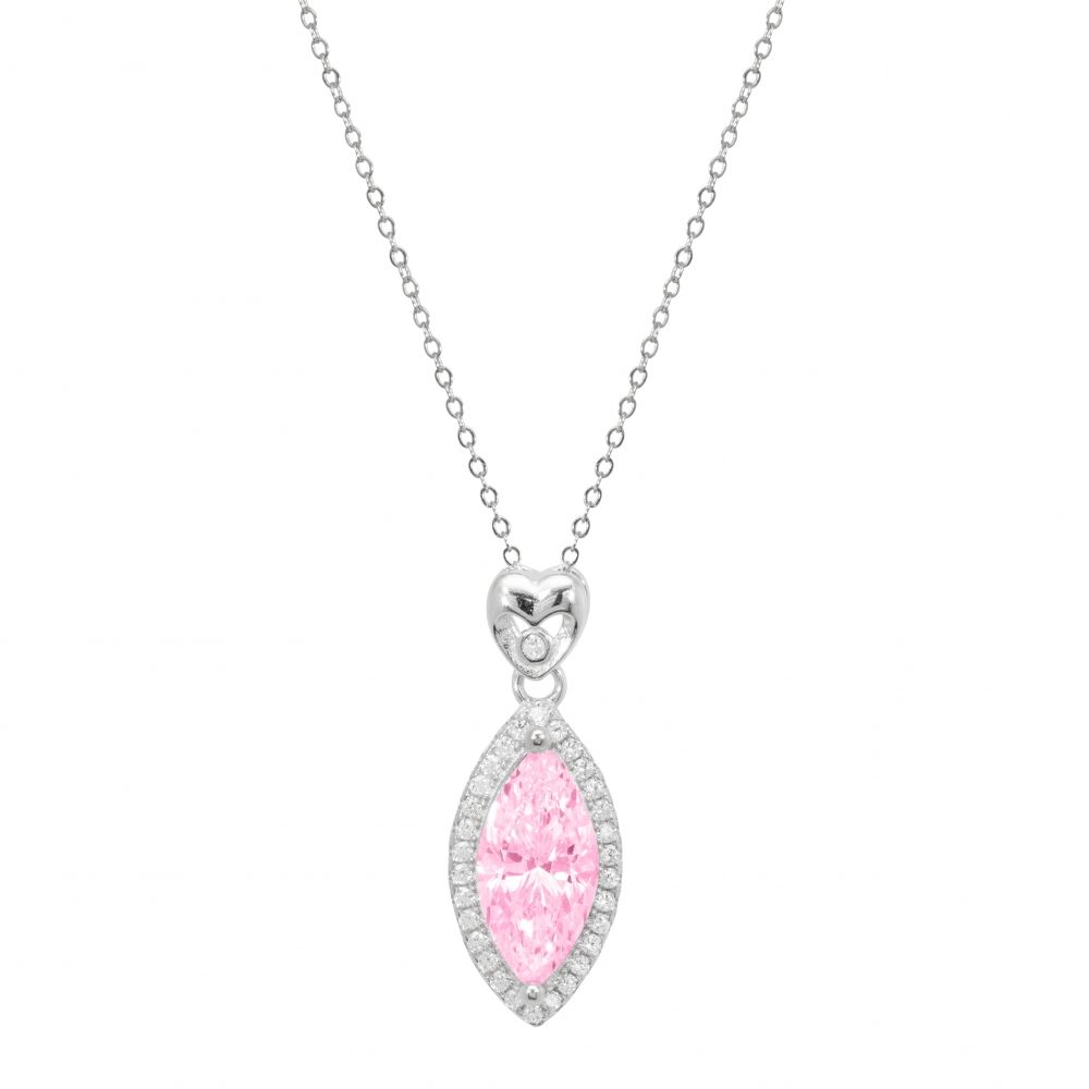 Chimiama Collana Argento Cuore e Cristallo Rosa