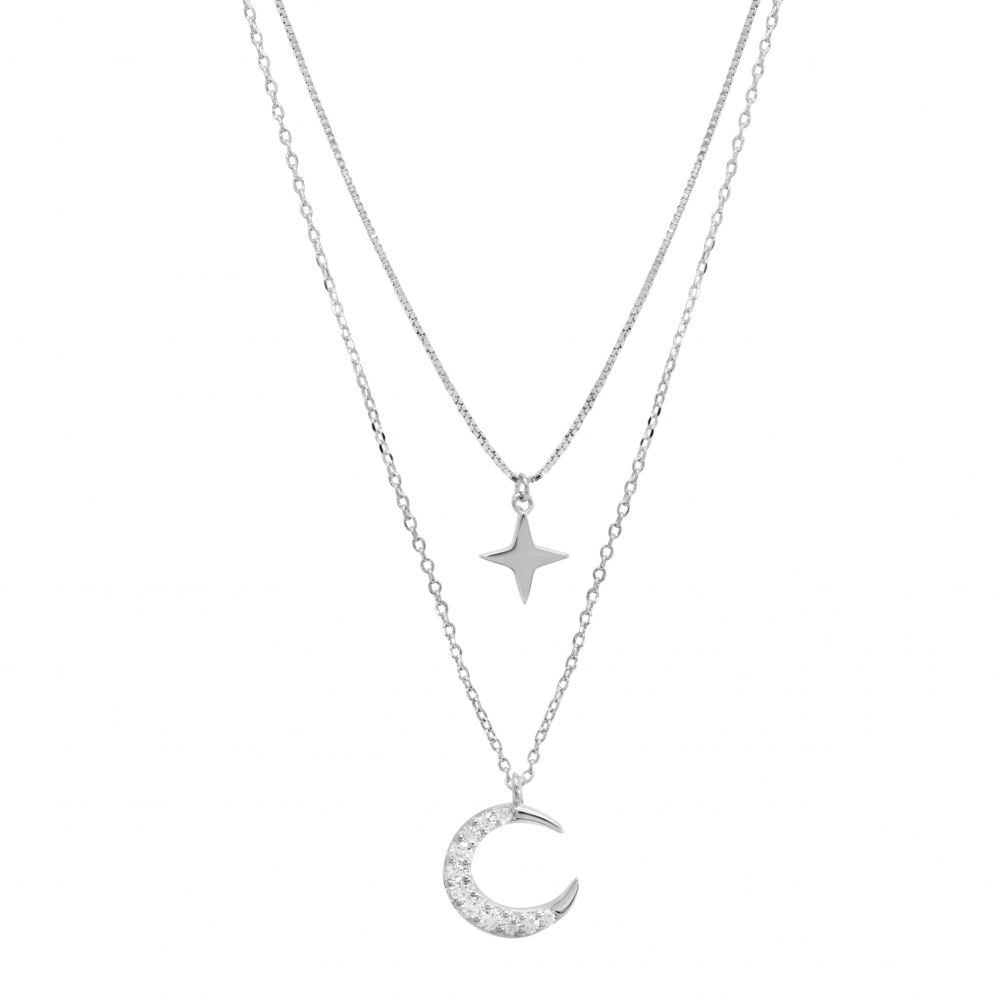 Chimiama Collana 2 Fili Argento Stella e Luna