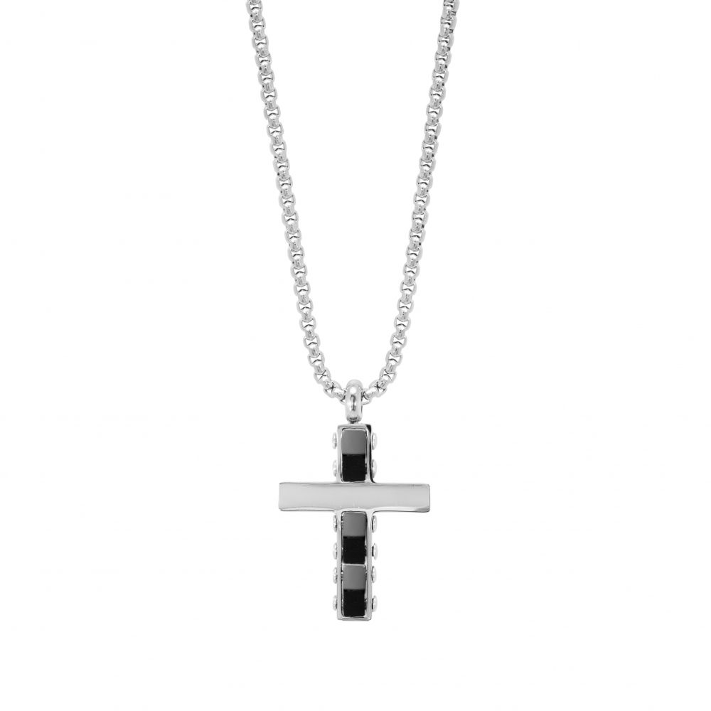 Chimiama Collana Acciaio Croce Zirconi Neri