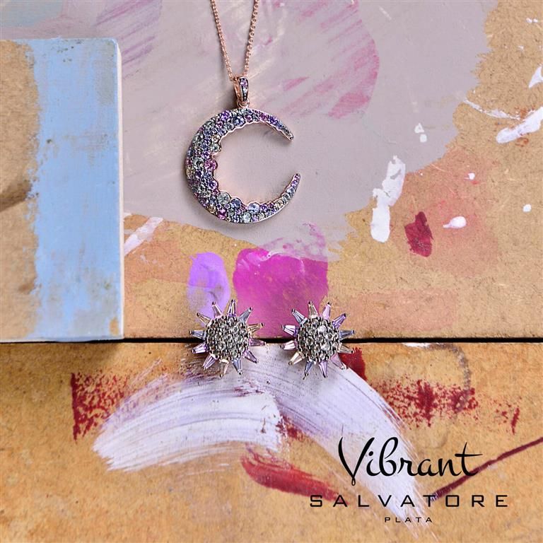 Plata Collana Argento Rosato Luna Zirconata
