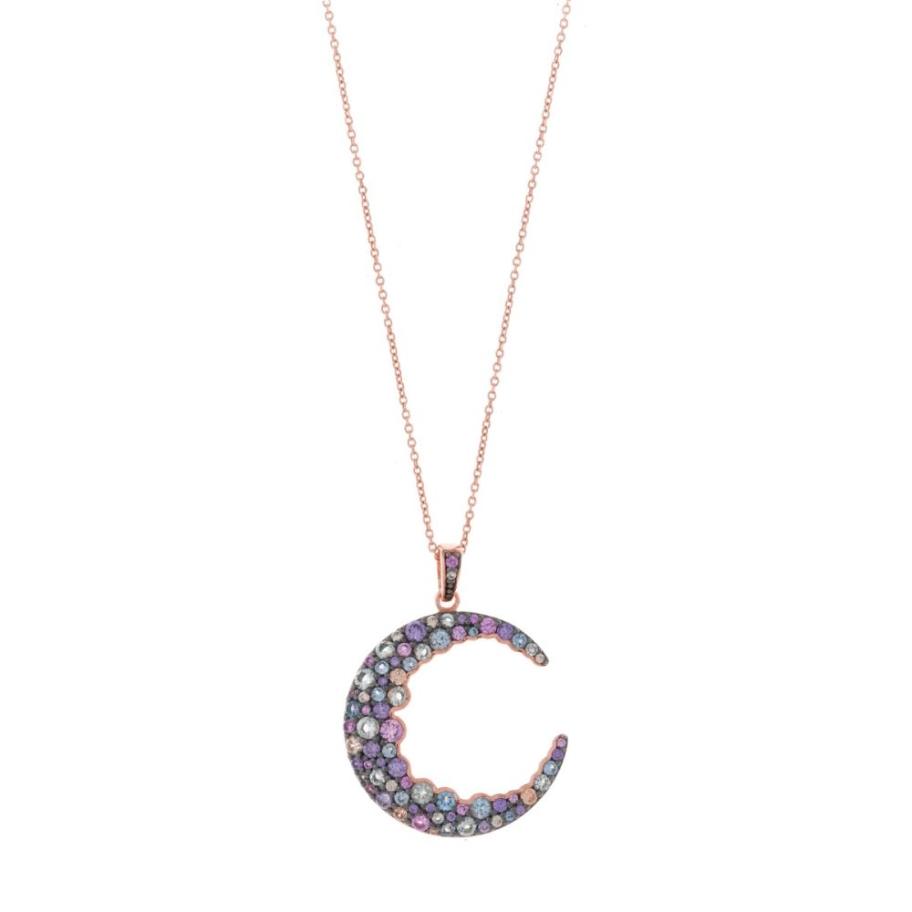 Plata Collana Argento Rosato Luna Zirconata