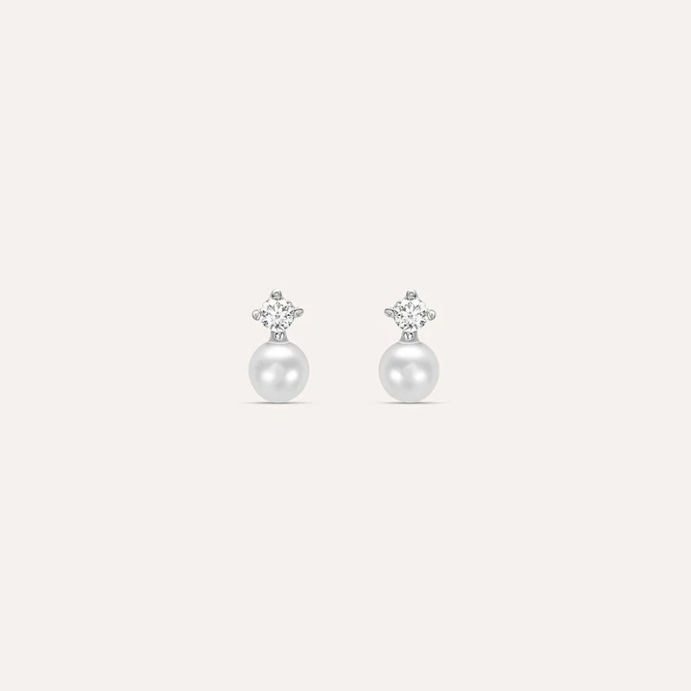Stroili Orecchini Oro Bianco 9K Perla e Zircone Bon Ton