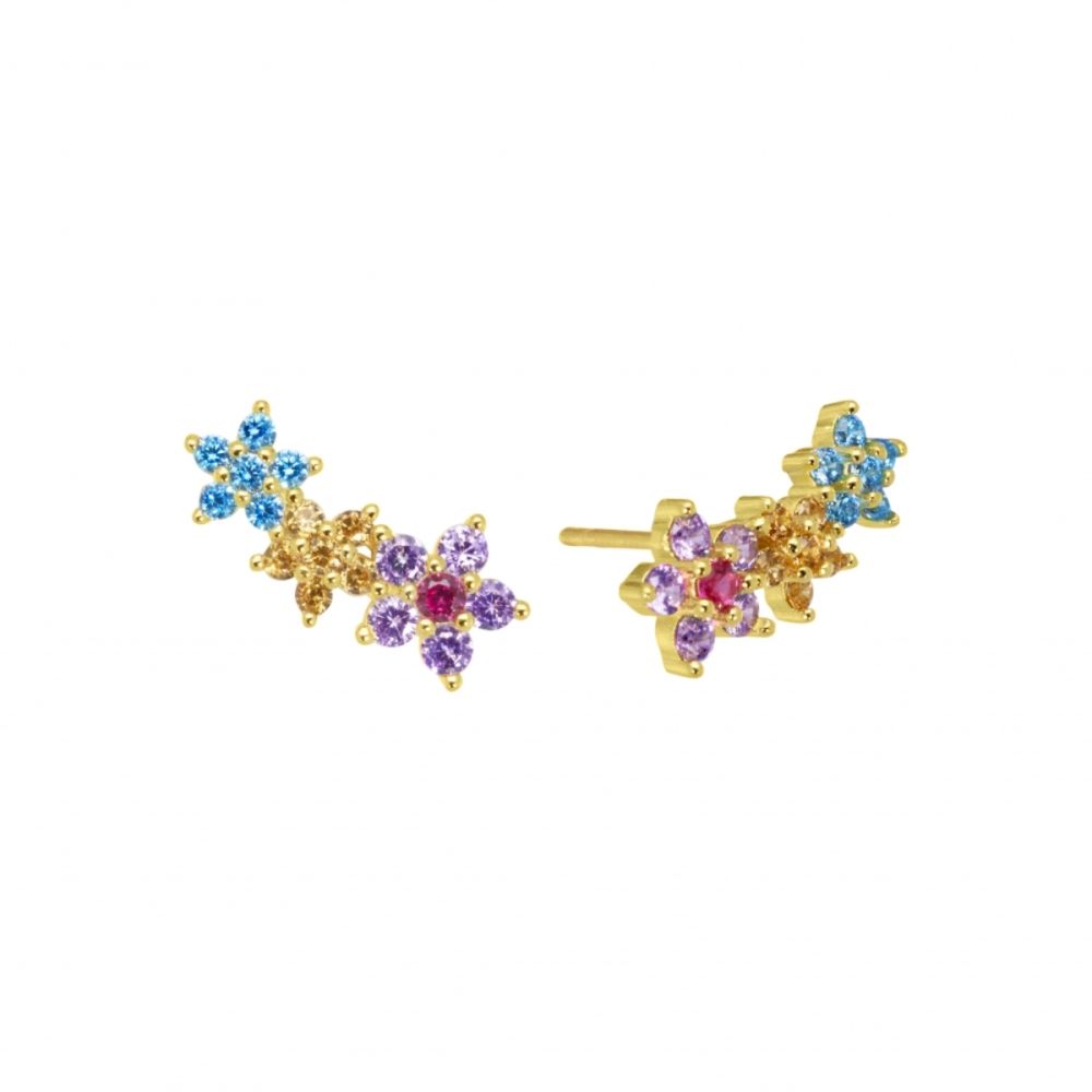 Chimiama Orecchini Argento Dorato FIori Multicolor
