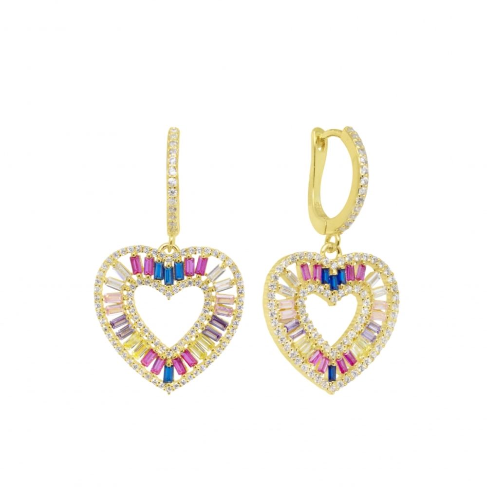 Chimiama Orecchini Argento Dorato Cuore Cristalli Multicolor