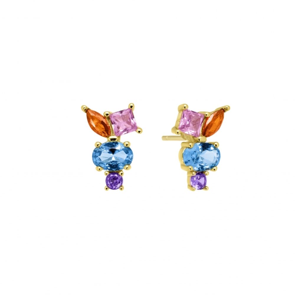 Chimiama Orecchini Argento Dorato Cristralli Multicolor