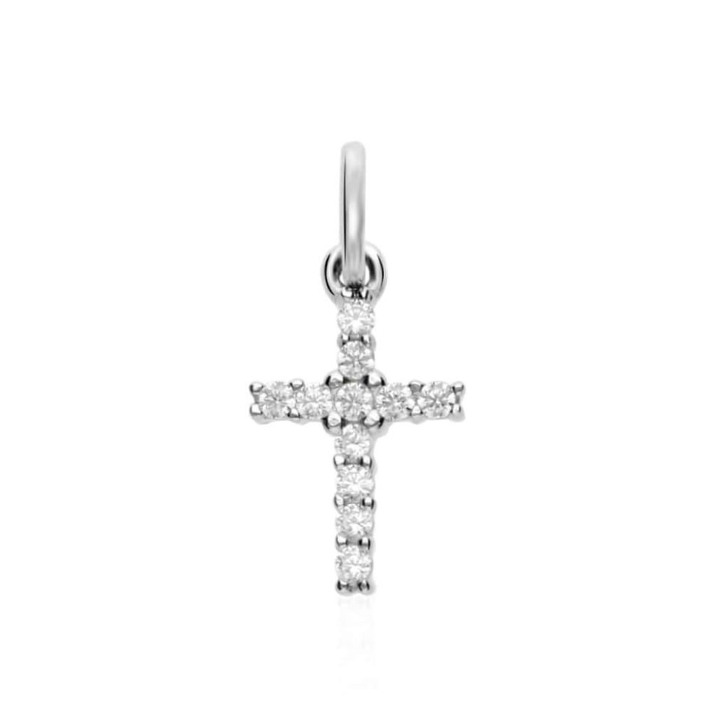 Stroili Pendente Croce con Zirconi Oro Bianco 9k Holy