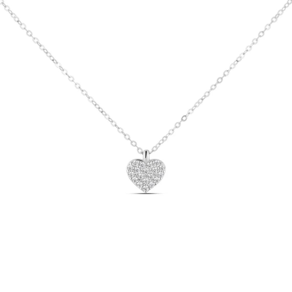 Stroili Collana Oro Bianco 9K Cuore Zirconato