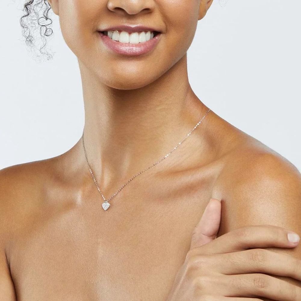 Stroili Collana Oro Bianco 9K Cuore Zirconato
