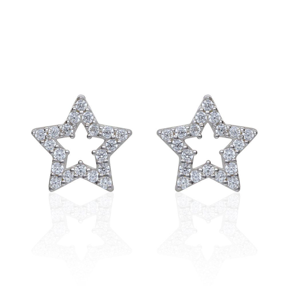 Stroili Orecchini Donna Oro Bianco 9Kt Stellina Zirconata Bon Ton