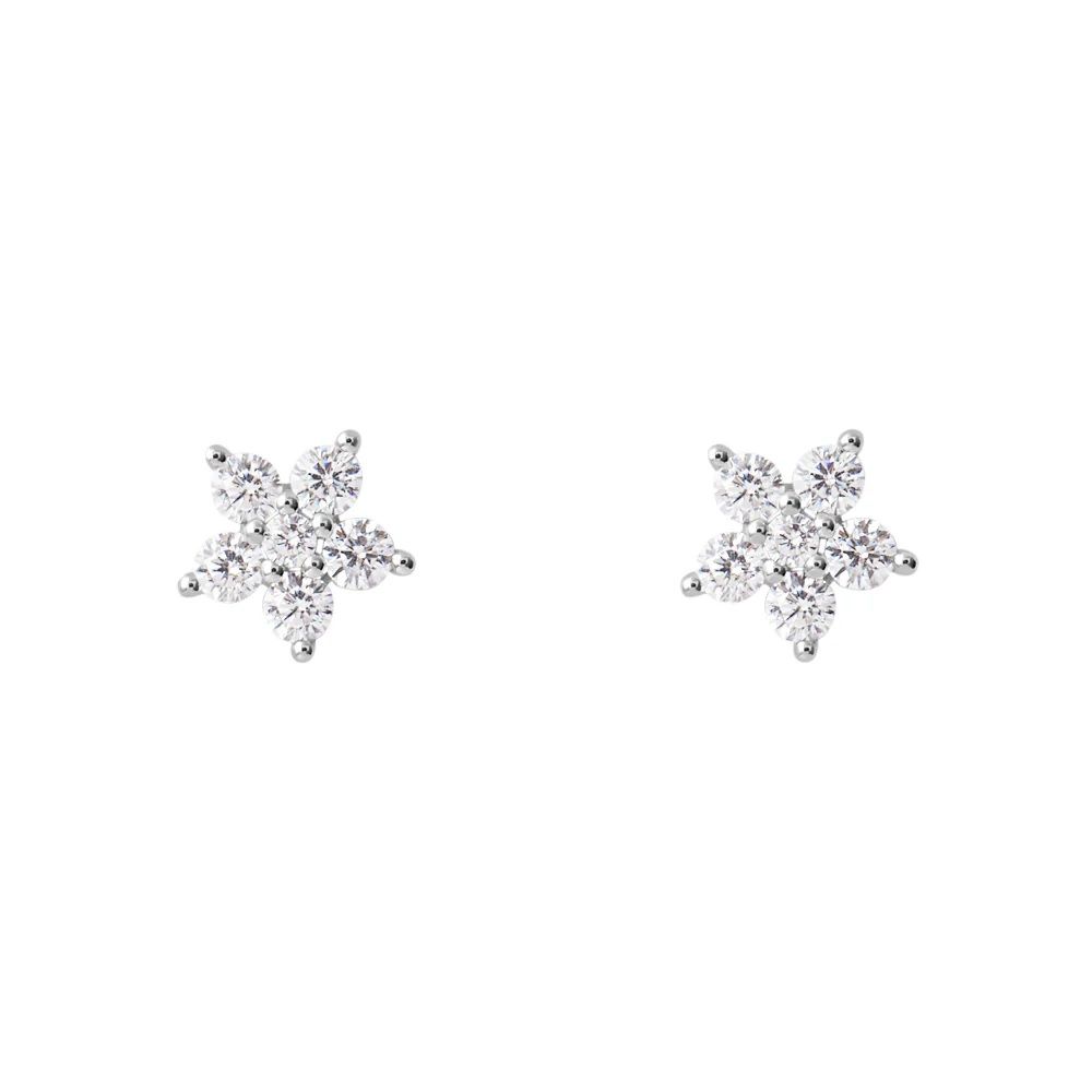 Stroili Orecchini Oro Bianco 9K Fiore di Cristalli Claire