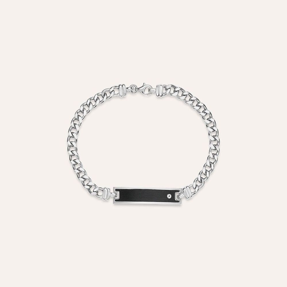Stroili Bracciale Argento Targa Ip Nero e Zircone