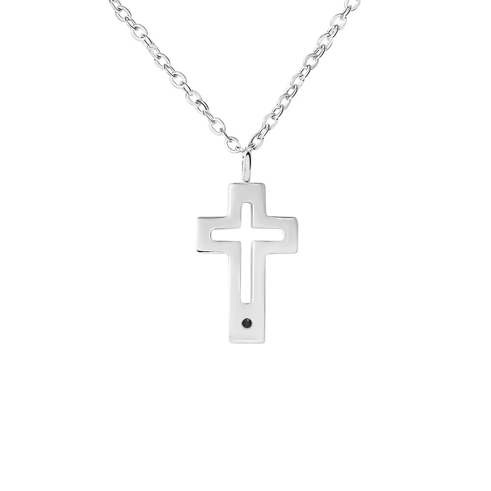 Stroili Collana Acciaio Croce Cristallo Nero Man Code