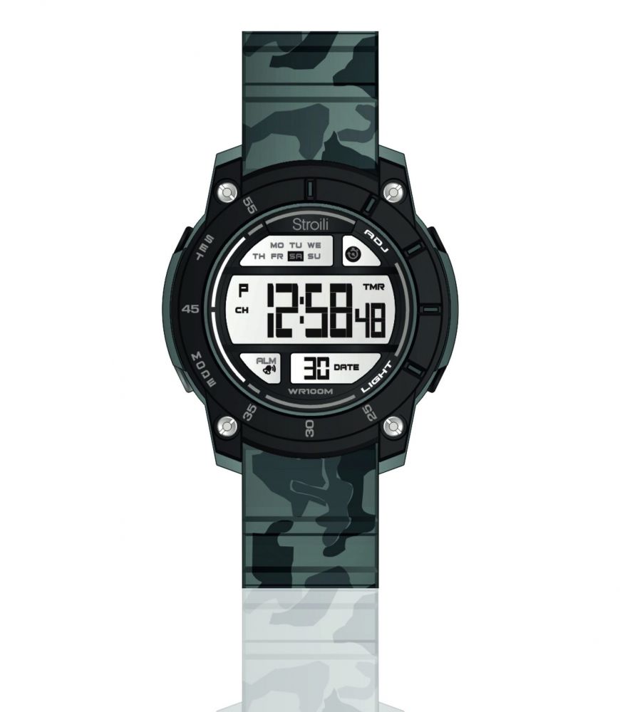 Stroili Orologio Unisex Multifunzione acciaio Silver e silicone grigio camouflage