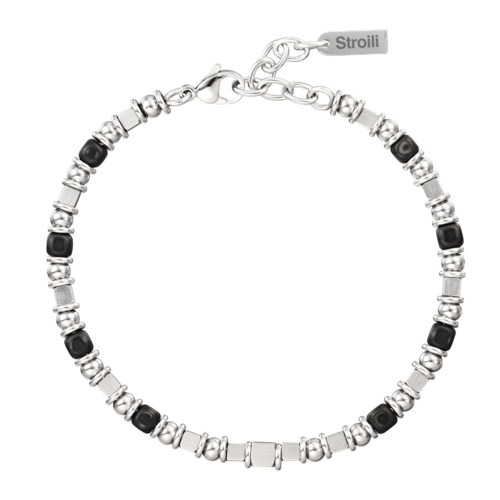 Stroili Bracciale Acciaio Pietre Nere Man Code