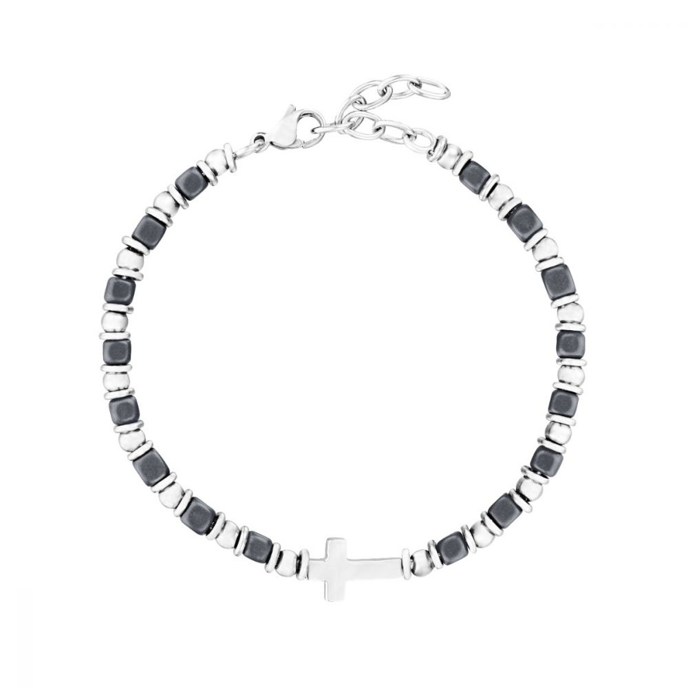Stroili Bracciale Uomo Acciaio Sfere Grigie e Croce Man Code