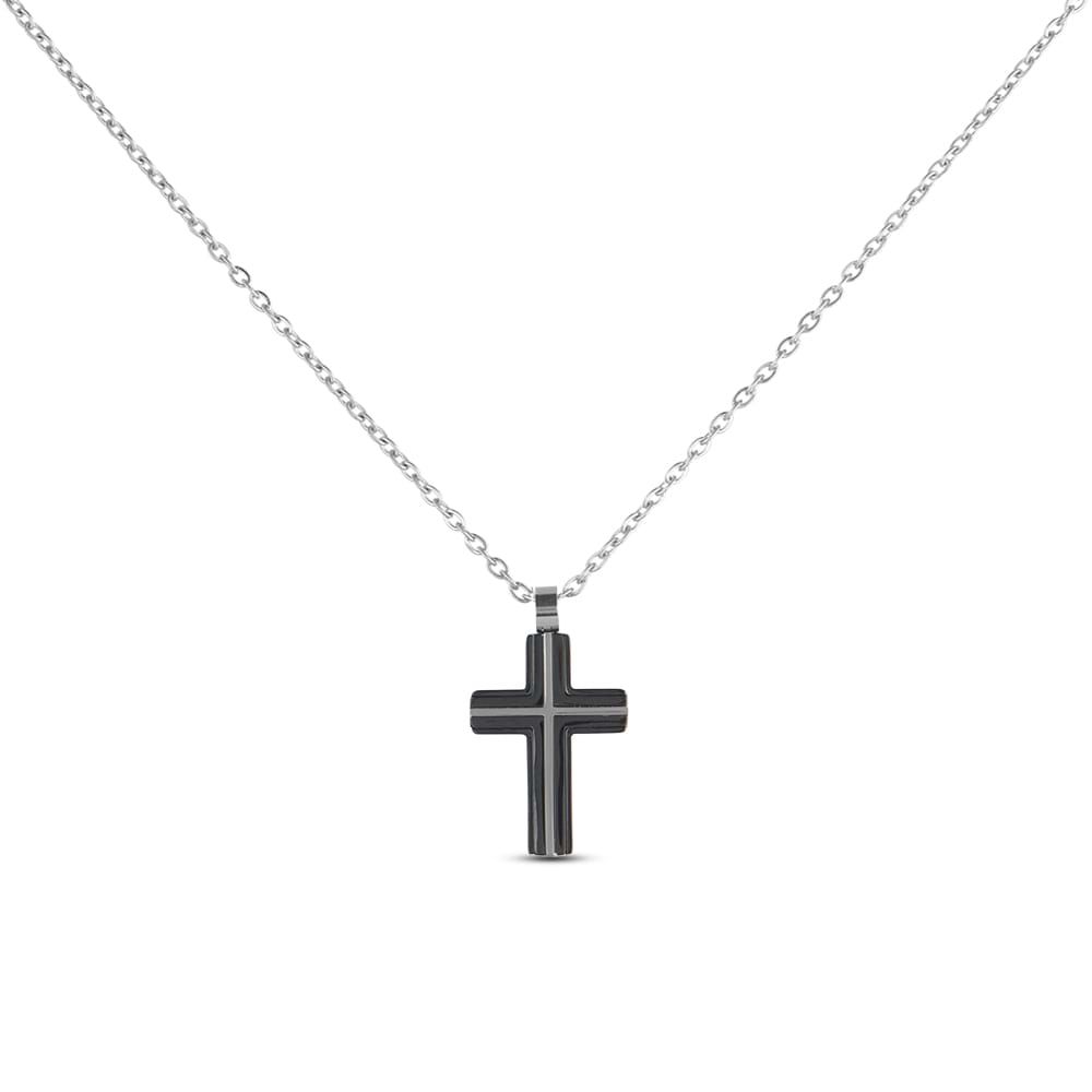 Stroili Collana Acciaio Croce Nera-Silver Man Code