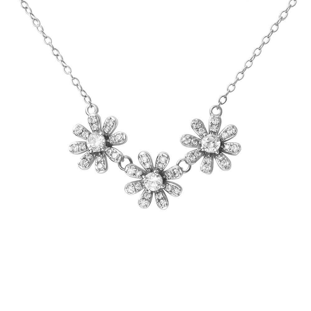 Stroili Collana Argento Fiori Cristalli Bianchi Silver Moments
