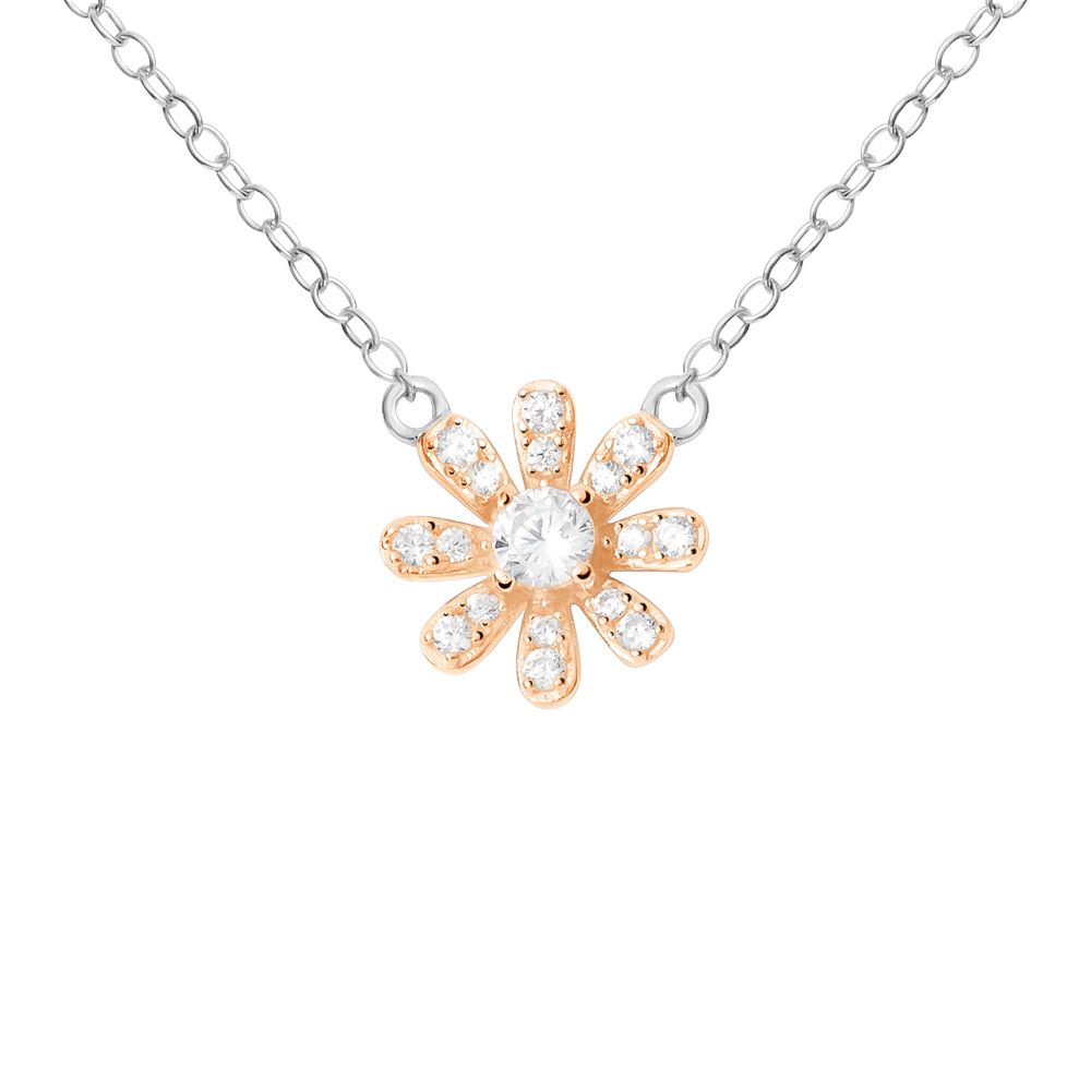 Stroili Collana Argento Fiore Rosè Cristalli Bianchi Silver Moments