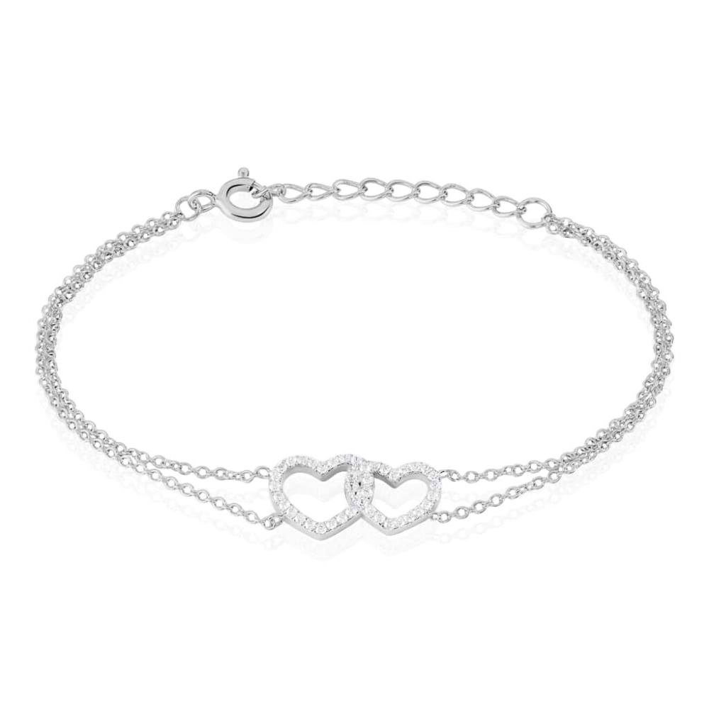 Stroili Bracciale Argento Doppio Cuore con Zirconi