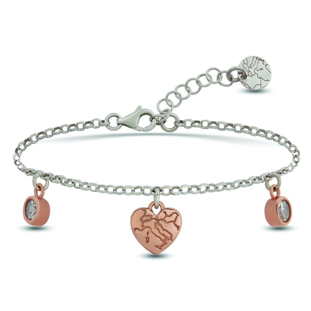 1 Classe Bracciale Argento Rodiato Cuore Pendente Rosè