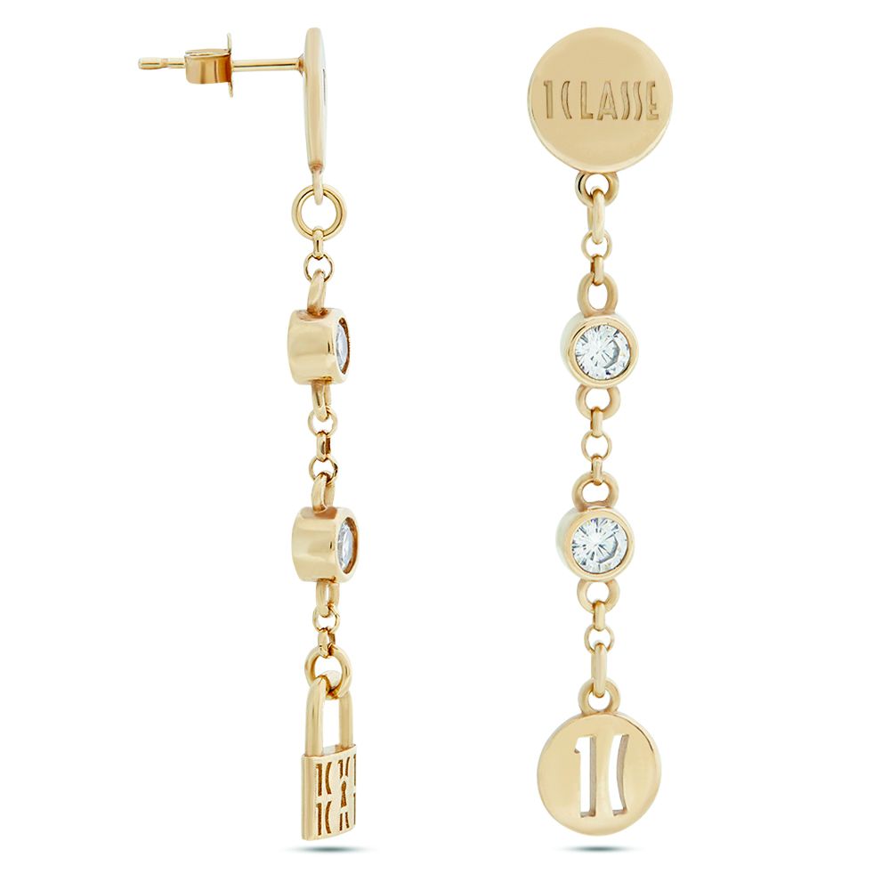 1 Classe Orecchini Pendenti Argento Gold Lucchetto