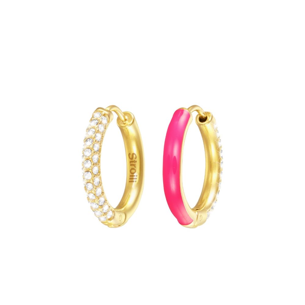 Stroili Orecchini Acciaio Gold Smalto Fucsia Lady Sweet