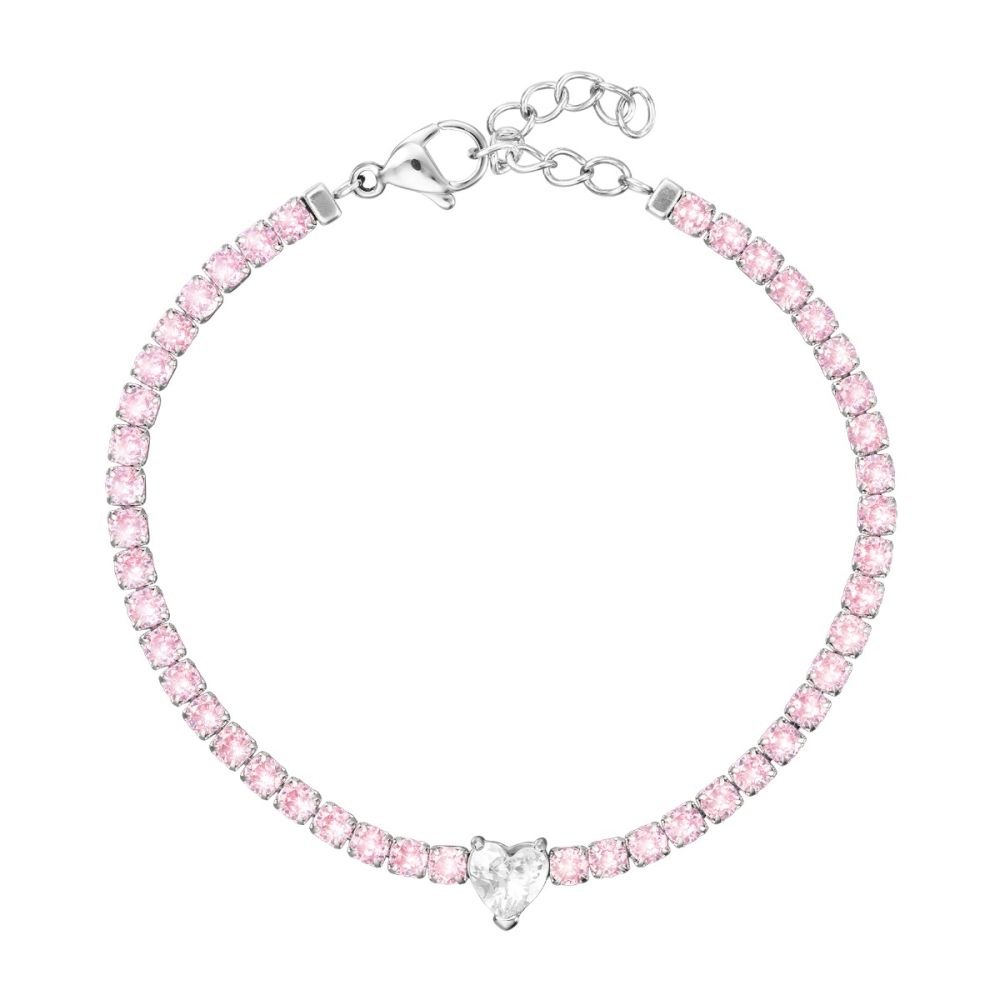 Stroili Tennis Acciaio Cristalli Rosa e Cuore Bianco Lady Chic