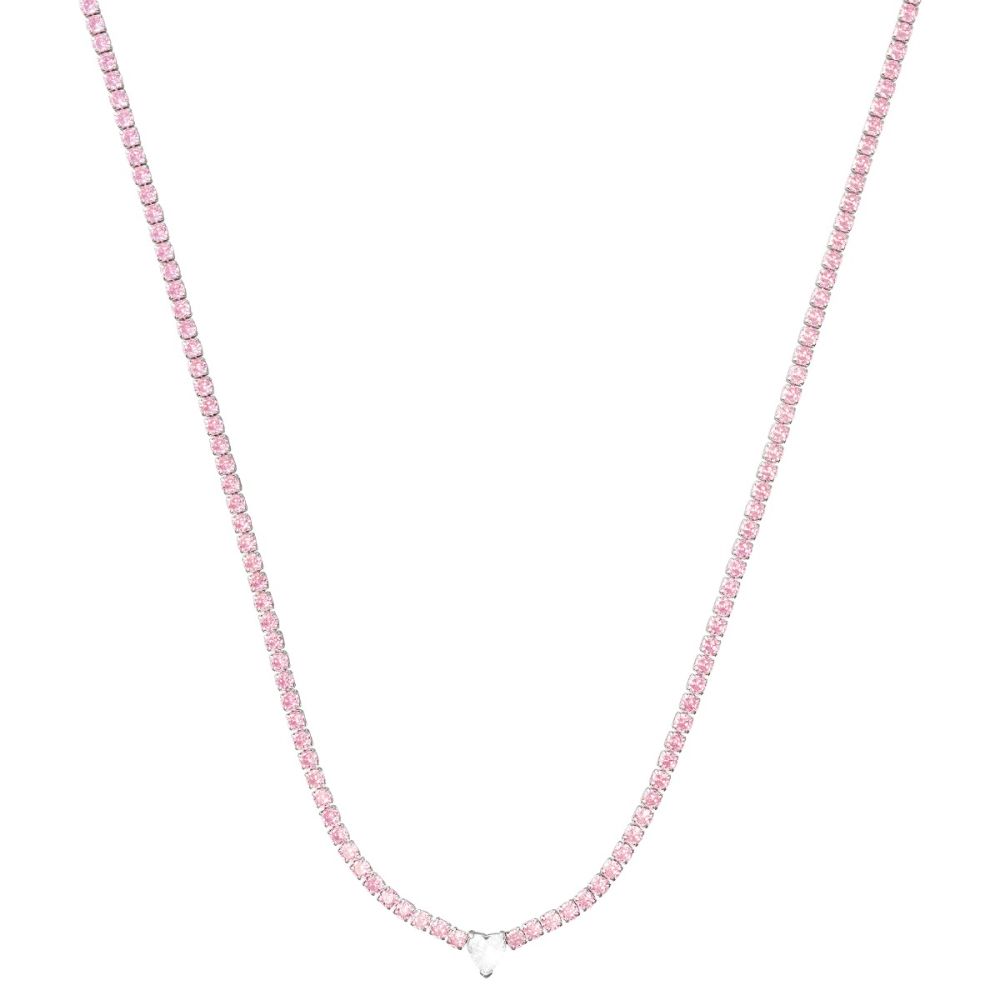 Stroili Collana Acciaio Cristalli Rosa e Cuore Bianco Lady Chic