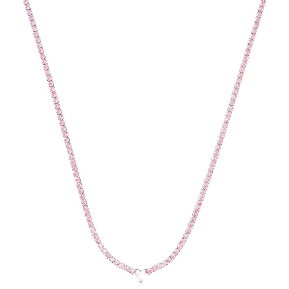 Stroili Collana Acciaio Cristalli Rosa e Cuore Bianco Lady Chic