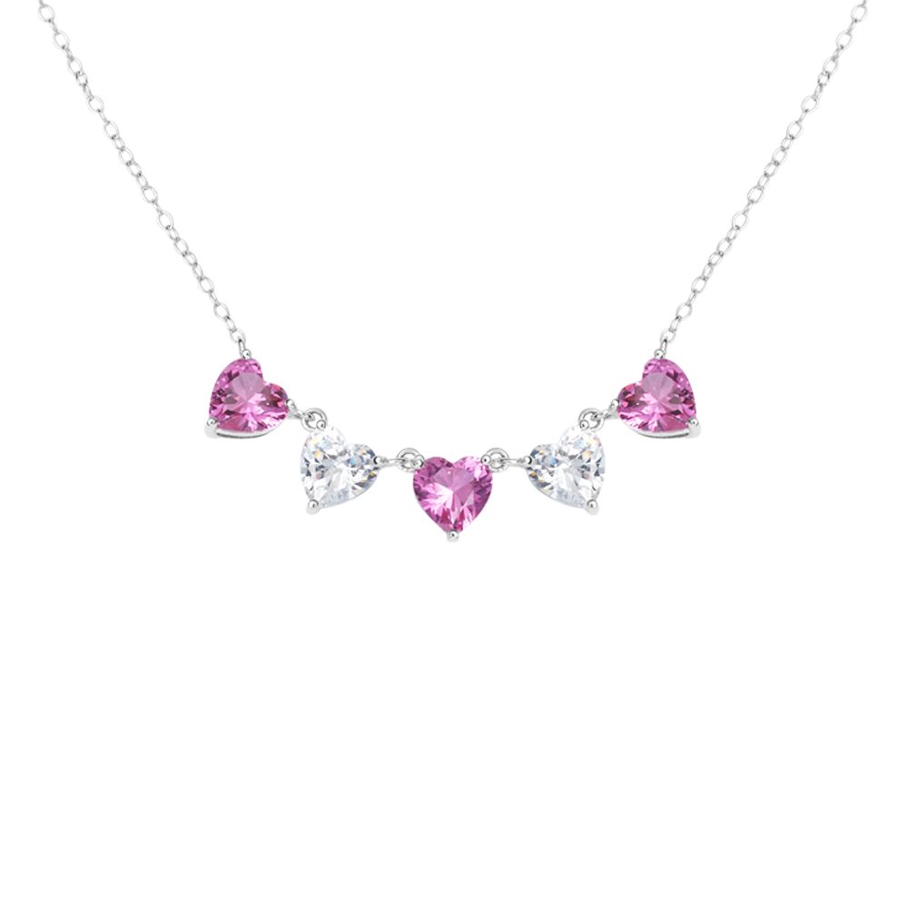 Stroili Collana Argento Cuori Rosa e Bianchi Silver Elegance