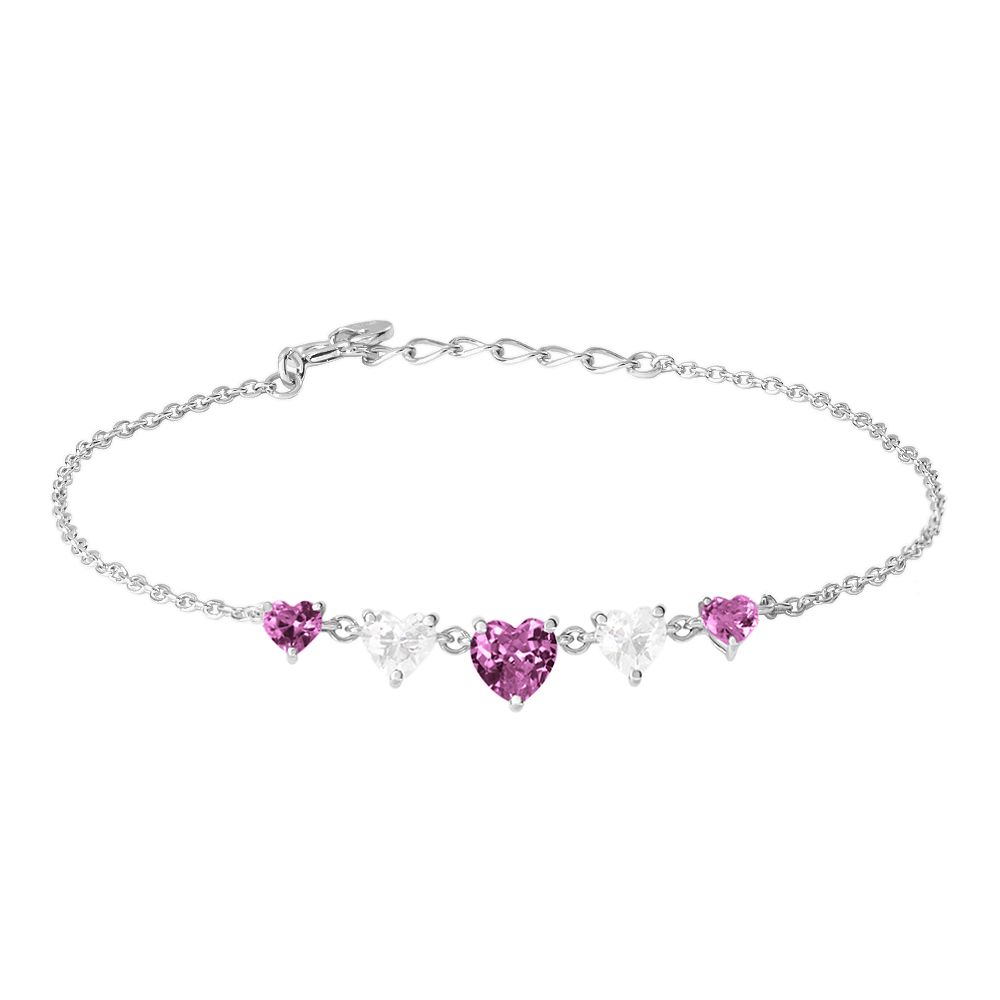 Stroili Bracciale Argento Cuori Rosa e Bianchi Silver Elegance