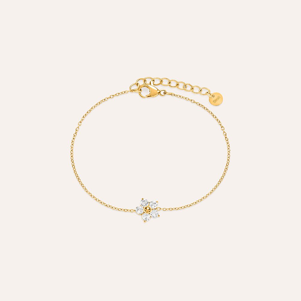 Stroili Bracciale Acciaio Gold FIore Cristalli Bianchi