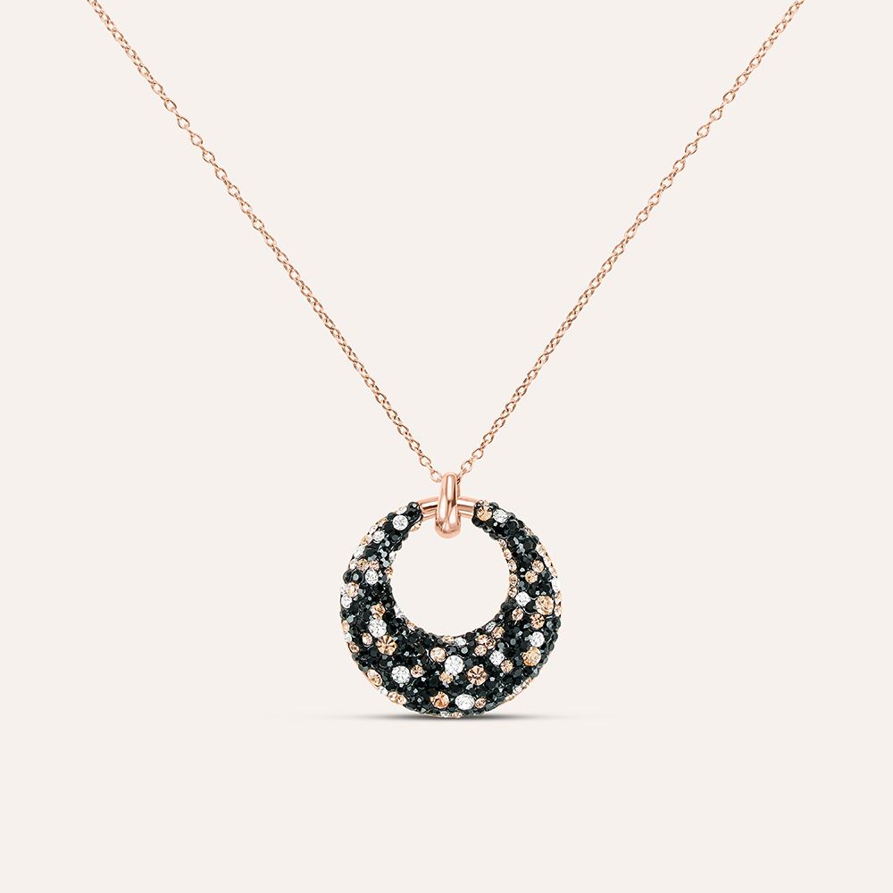 Stroli Collana Acciaio Rosè Pendente Zirconi Multicolor