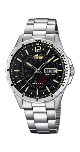 Lotus Orologio Uomo Solo Tempo Acciaio Quadrante Nero