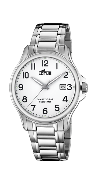Lotus Orologio Uomo Solo Tempo Acciaio Quadrante Bianco