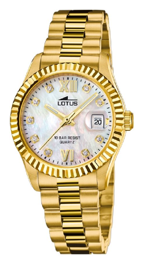 Lotus Orologio Acciaio Gold Solo Tempo Quadrante Bianco