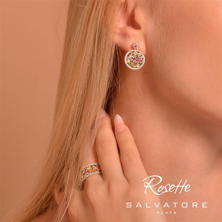 Plata Orecchini Argento Dorato Cristalli Multicolor