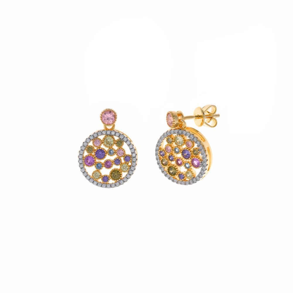 Plata Orecchini Argento Dorato Cristalli Multicolor