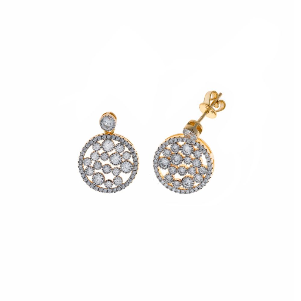 Plata Orecchini Argento Dorato Cristalli Bianchi